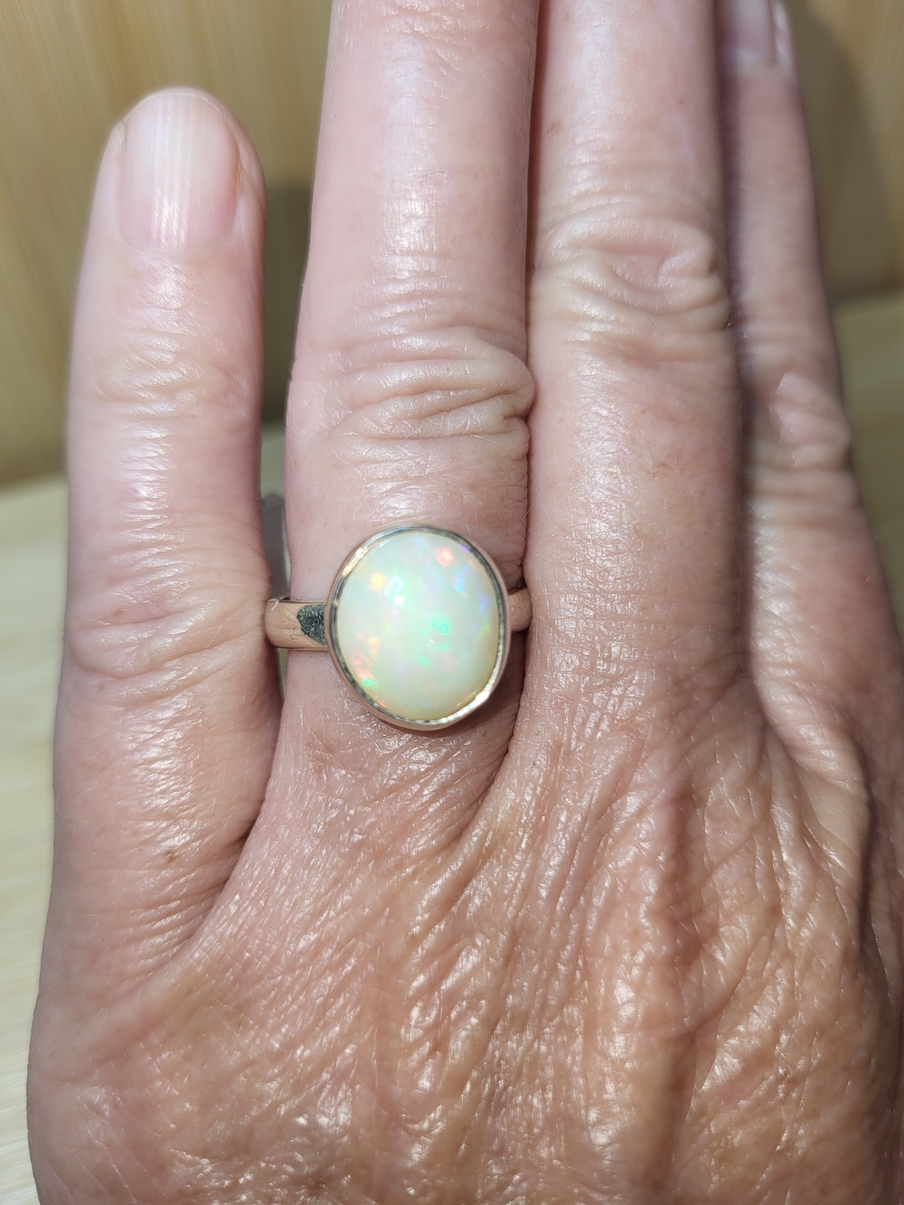 Real Opal Oval Ring Set In 925 Sterling - Adjustable Sz 7-9